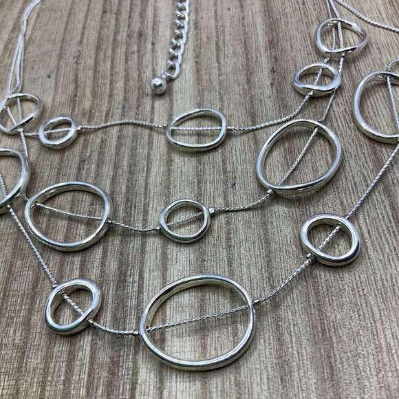 Chico's Silver Tone Round Rings Multi Strands Necklace - Picture 1 of 8